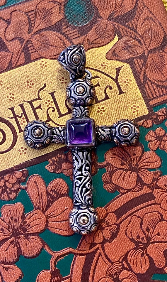 Vintage Amethyst 925 Sterling & 18k Gold Crucifix… - image 6