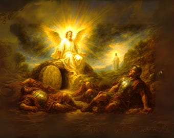 Resurrection of Jesus Print: Baroque Oil Painting, Angel and Roman Guards (Digital Download)