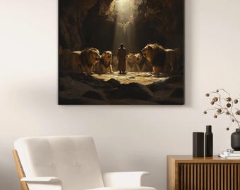 Daniel in the Lions' Den Canvas Print | Faith-Based Scripture Art