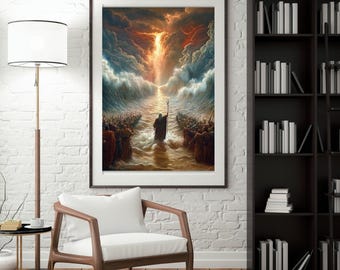 Moses Parting Red Sea Canvas Print: Biblical Wall Art