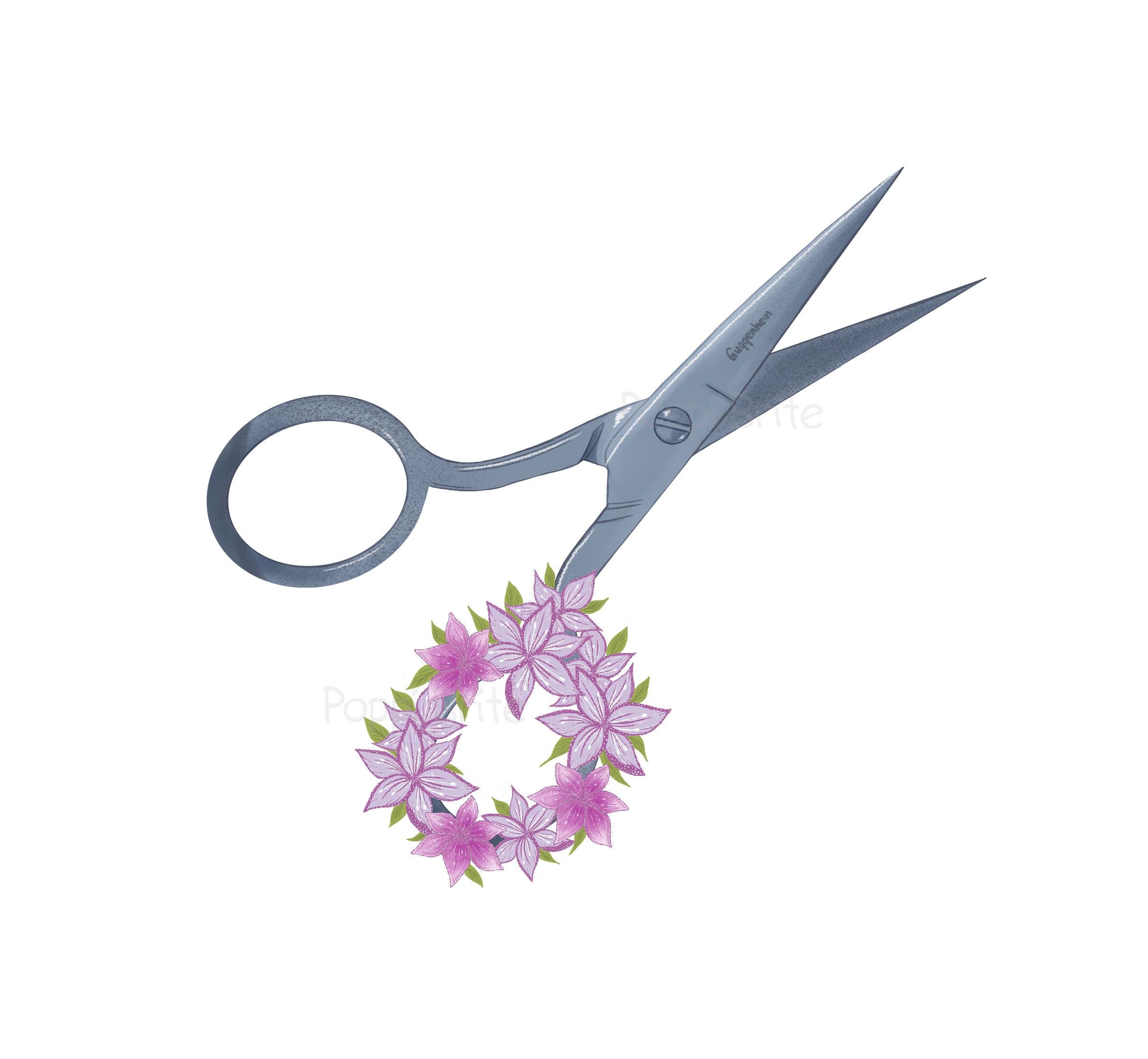 Scissors with Flowers Hand-drawn art, Digital Download, PNG File