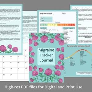 Migraine Tracker Journal with Tips, Digital and Printable Journal, PDF