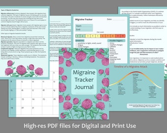 Migraine Tracker Journal with Tips, Digital and Printable Journal, PDF