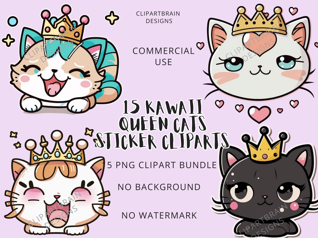 Kawaii Queen Cute Cats Sticker Clipart Bundle 15 - Etsy