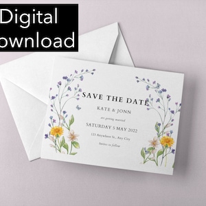 Narzissen Postkarte, moderne Save the Date Postkarte, druckbare Save the Date Karte, elegante Save the Date Karten, Save the Date Postkarte