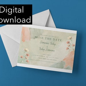 Carte postale aquarelle, carte postale moderne Save the Date, imprimable Save the Date Card, élégantes Save the Date Cards, Save the Date Postcard