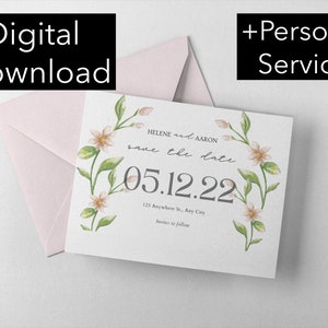 Florale Postkarte, moderne Save the Date Postkarte, druckbare Save the Date Karte, elegante Save the Date Karten, Jahrestag, Geburtstag, Party