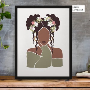 Beautiful Woman Art, Head Of Flowers Female Wall Art, Woman Head Flower Art Print, Flower Head Woman Poster, African American Woman Art