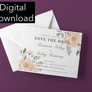 Carte postale de fleurs, carte postale moderne Save the Date, imprimable Save the Date Card, élégantes Save the Date Cards, Save the Date Postcard