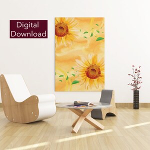 Sonnenblumen, Digitale Kunst, druckbares Kunstwerk, Wanddekor, Digitaldrucke, Minimale Drucke, moderne Wandkunst, Blumen, dekorative Kunst