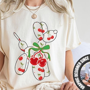 Cute Retro Cherry Coquette Balloon Dog Png Sublimation Design Kids Invitation Png Party Balloon Animal Preppy Girly Graphics Dog Lover Png