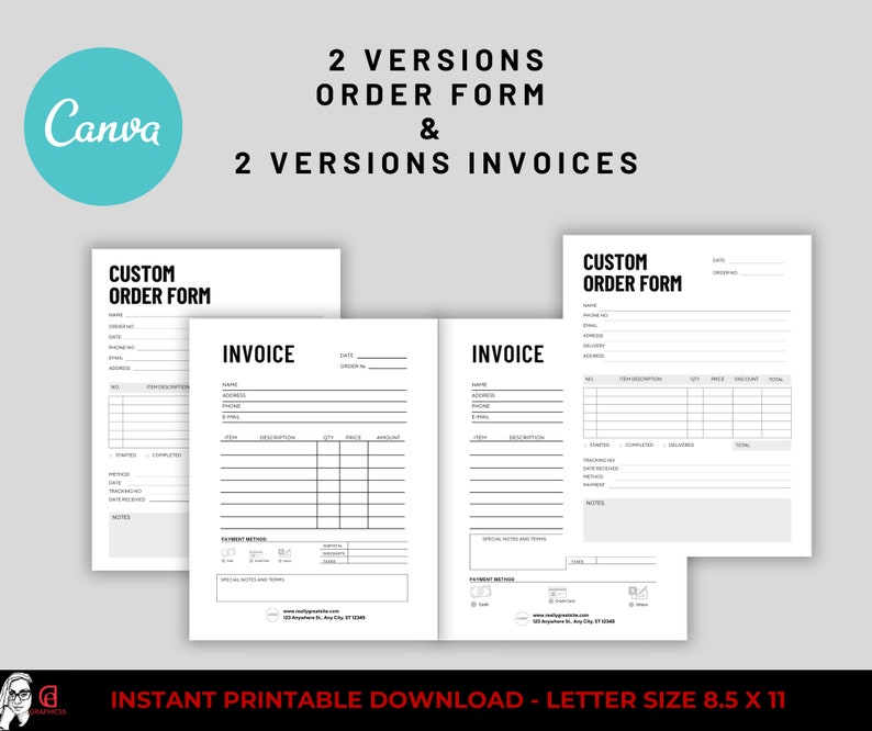 Editable Invoice Template, Custom Order Form Printable, Invoice Form ...