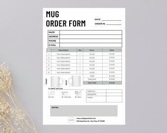 Editable Mug Order Form, Custom Mug Order Form, Printable Coffee Cup Order Form, Small Business Forms, Order Form Template, Order Tracker