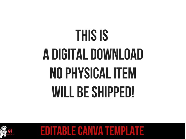 Puede incluir: Un gr&aacute;fico de texto en blanco y negro sobre un fondo blanco. El texto dice "Esto es una descarga digital. No se enviar&aacute; ning&uacute;n art&iacute;culo f&iacute;sico. &iexcl;Plantilla de Canva editable!"