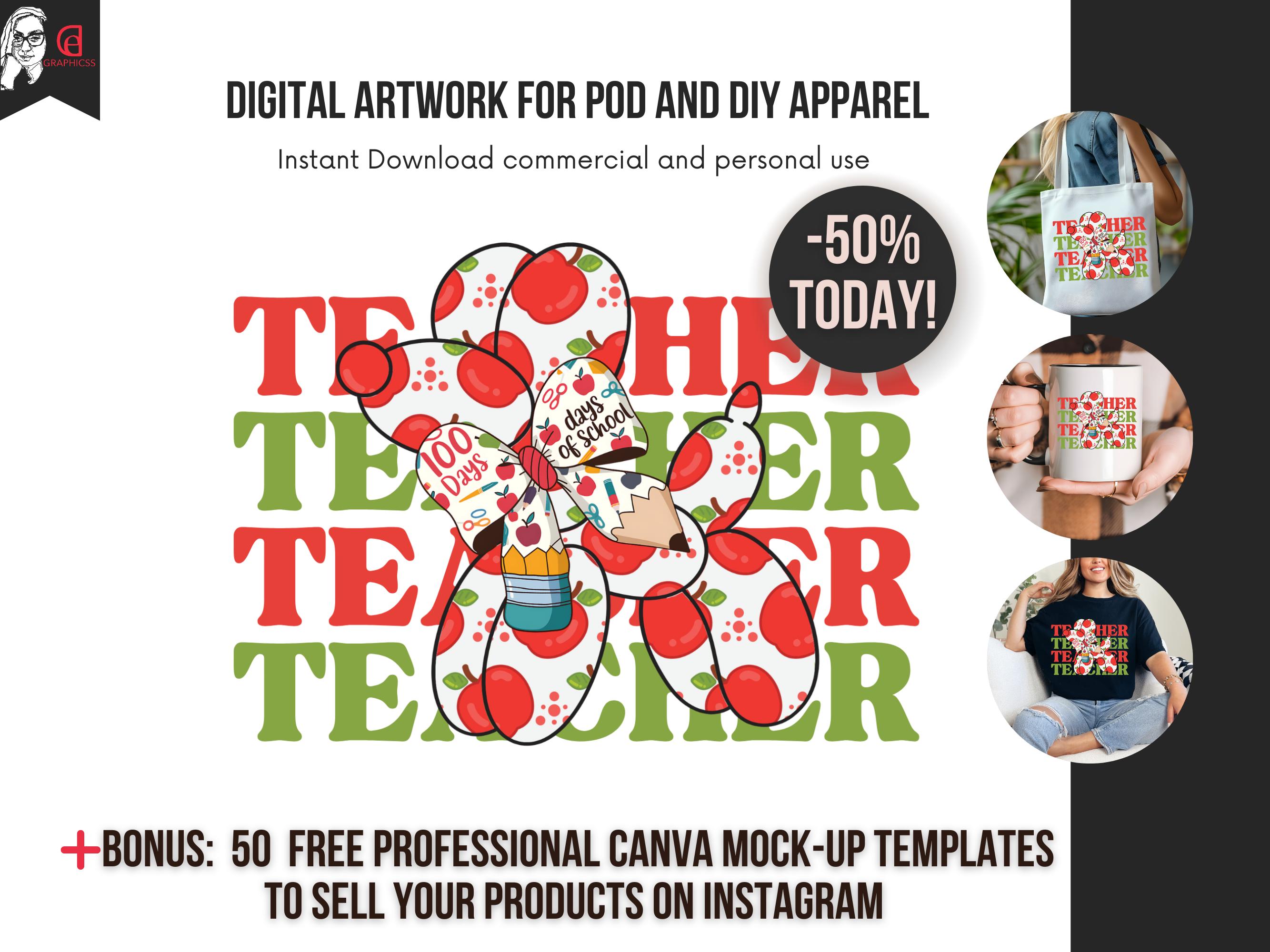 Teacher Balloon Dog png 100 Days of School Coquette Bow Png, Coquette Teacher Pencil Bow Png, 100 days shirt design, School Teacher Png
