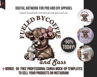 Cute Highland Cow Coffee Addict PNG, Western Style Sublimation Design for T-Shirts & Gifts, Trendy Cow Clipart, Instant Download sweatshirt