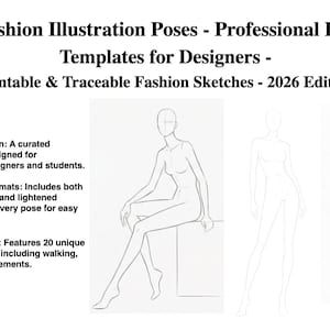 20 Fashion Illustration Poses - Professional Figure Templates for Designers - Dynamic Runway Croquis -Printable & Traceable Fashion Sketches
