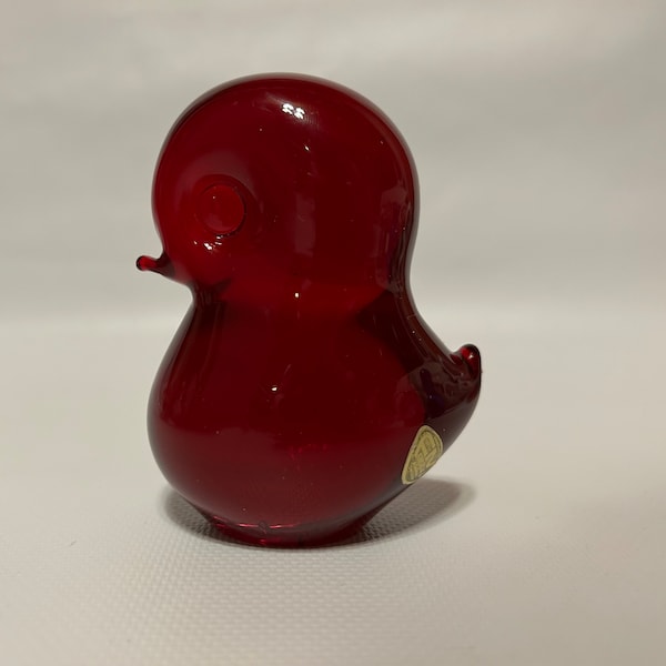 Ruby red glass bird by Marcolin FM Konstglas Ronneby. Birdie. Pippi. Handmade. Swedish design. 1960s