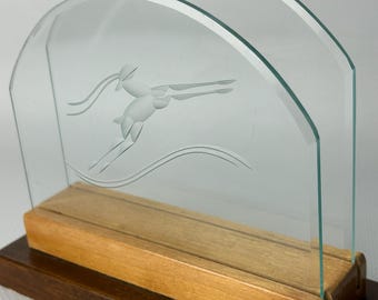 Vintage Swedish Grace Letter Holder: Art Deco Cut Glass Antelope