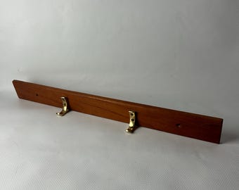Vintage Teak Clothes Hanger: Swedish MCM Design with Brass Hooks