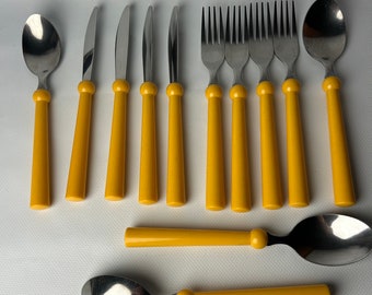 Grammatik IKEA flatware. Set of 12. Swedish design. 1980s. Popart. Memphis style. Sweden.Scandinavian Style. Knife. Fork. Spoon.