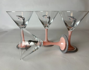 Cocktail Glasses. Memphis Style, 1980s. Stemware. Martini glasses. Vintage pink glasses. Miami Vice. Fetish. Pink Lady