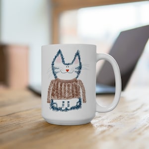 Cozy Sweater Cat Big Ceramic Cat Mug 15oz