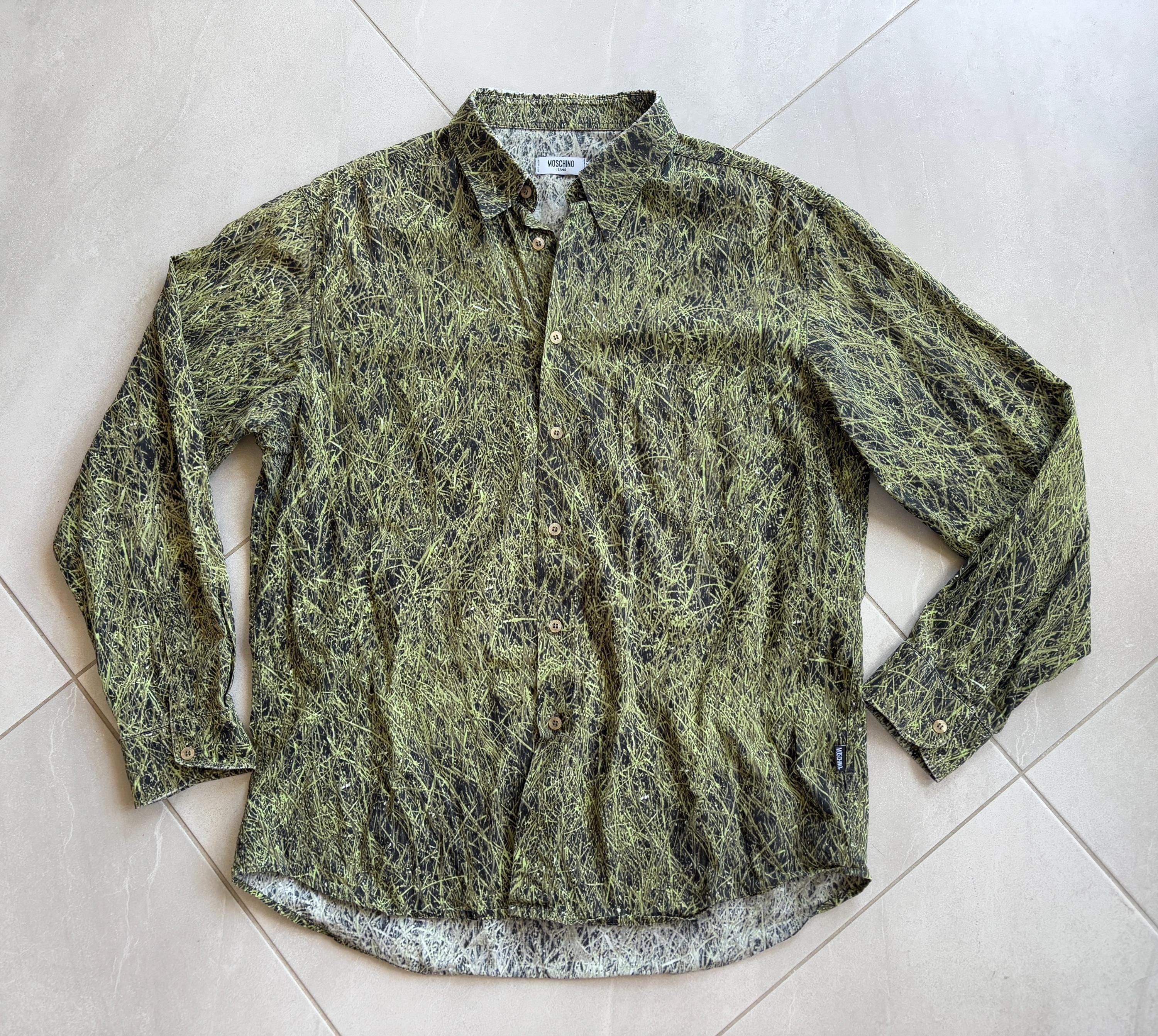 Moschino jeans grass print shirt with text XL