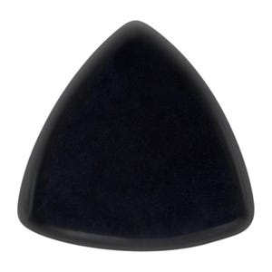 May include: A solid black, triangular guitar pick. The pick has a smooth, glossy surface and rounded edges. The shape is a classic design for guitar players.