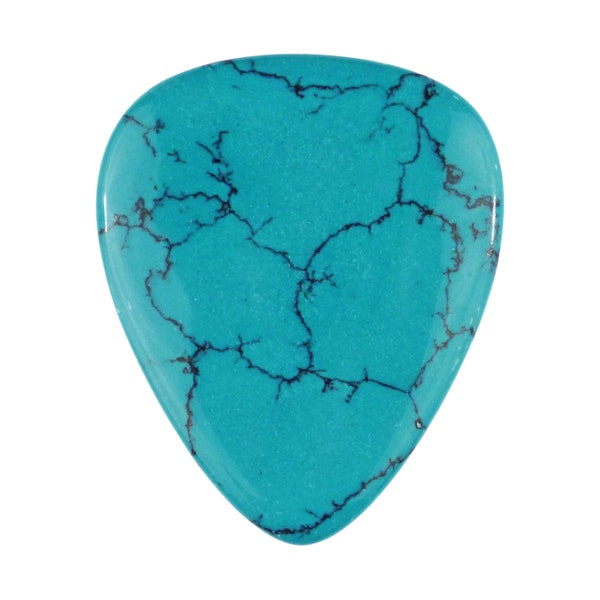 Turquoise Stone Guitar Or Bass Pick - 3.0 mm Ultra Heavy Gauge - 351 Shape - Specialty Handmade Stone Exotic Plectrum