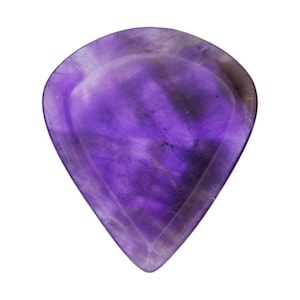 May include: A teardrop-shaped, polished amethyst gemstone. The stone features a deep purple hue with lighter, swirling patterns throughout. The gemstone is smooth and has a slight concave shape on the top surface.