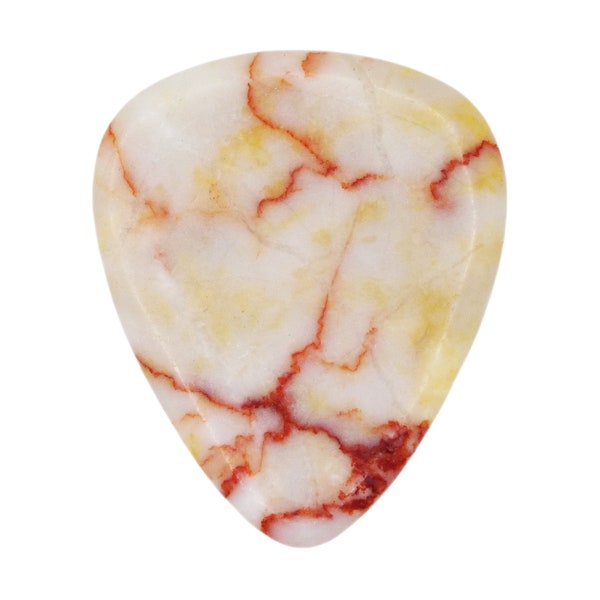 Médiator pour guitare ou basse en jaspe rouge Picasso - Cage ultra-épais 3,0 mm - Forme 351 - Plectre exotique fait main avec pierres précieuses
