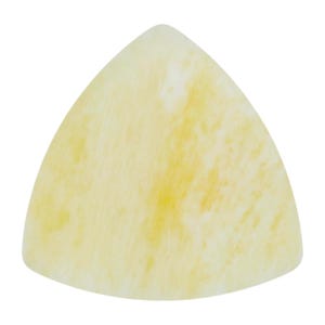 May include: A triangular guitar pick made of yellow and white marbled plastic.