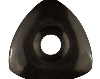 Black Buffalo Horn Guitar Or Bass Pick - 4.0 mm Ultra Heavy Gauge - 346 Contoured Triangle With Grip Hole Shape - Polished Finish Handmade