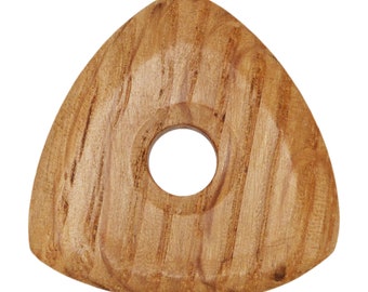 Oak Wood Guitar Or Bass Pick - 4.0 mm Ultra Heavy Gauge - 346 Contoured Triangle With Grip Hole Shape - Natural Finish Handmade Specialty