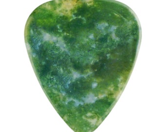 Green Moss Agate Stone Guitar Or Bass Pick - 3.0 mm Ultra Heavy Gauge - 351 Shape - Specialty Handmade Exotic Plectrum