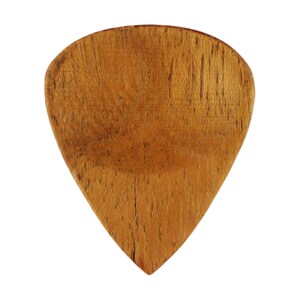 May include: A wooden guitar pick shaped like a heart. The pick is a light brown color with a natural wood grain.