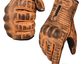 Guantes de moto para hombre Guantes de moto Guantes de seguridad de cuero marrón encerado Pantalla táctil