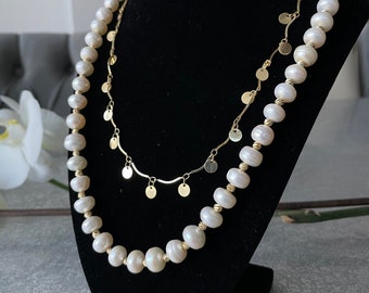 Pearl jewellery set, frechwater necklace set, pearl set, pearl bracelet, bridesmaids pearl necklace, bride jewelry, bijoux avec perles
