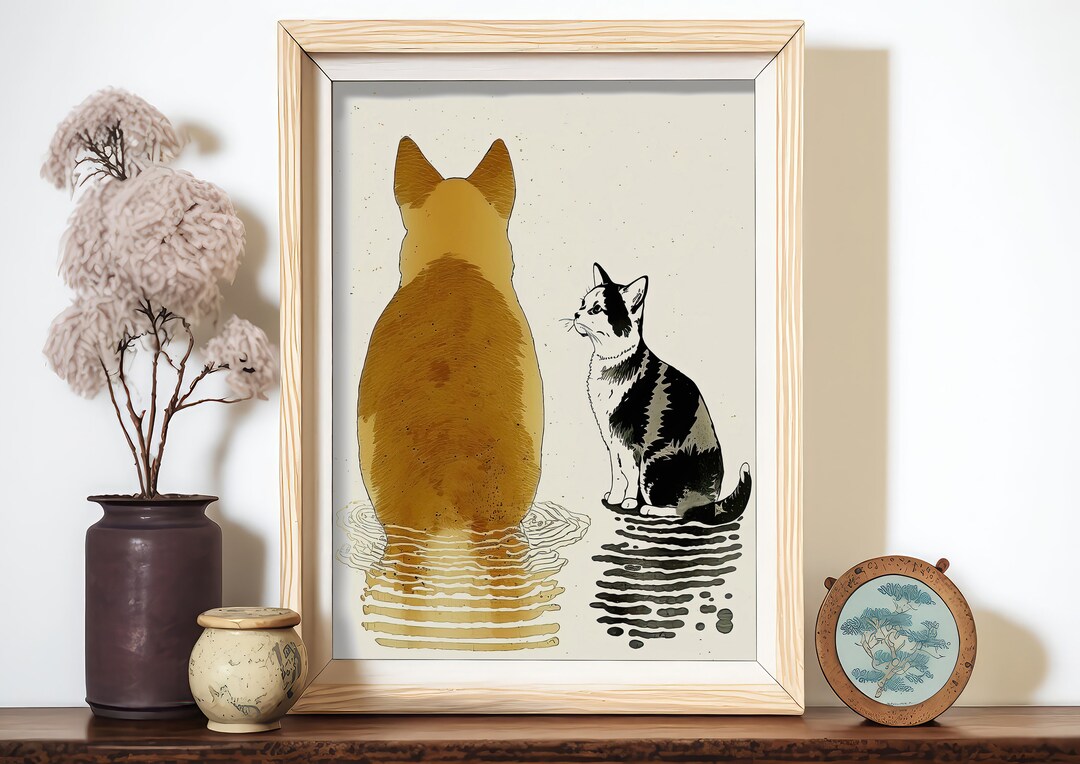 Cats Wall Decor Wall Art Prints Home Decor White Cat & Orange Cat Gift