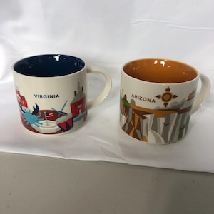 Lot of Two Starbucks You Are Here 14 oz Coffee Mugs: Virginia and Arizona