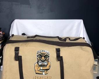 Large Canvass Padded Sports Travel Bag, Handle, Shoulder Strap, Backpack Straps, Hawaii Tiki Bowl
