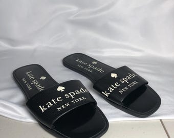 Kate Spade New York Peyton Black Pebbled Leather Slide Sandals Women's 9B
