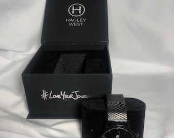 Hagley West Chrono Men's Wrist Watch, love Your Journey, Black, Metal Mesh Band, Not Working, needs Battery