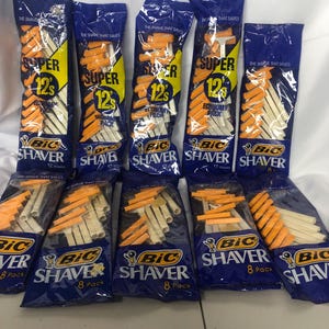 Lot of Bic Shaver single blade Razors Disposable: 4 bags of 12 and 6 bags of 8, 96 total razors, NIP
