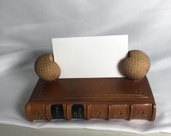 Vintage Desktop Golfing Book Styled Business Card Holder / Trinket Holder