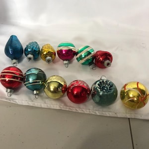 Vintage Lot of 12 Glass Christmas Ornaments, 6 are Shiny Brite and 6 marked Made in USA