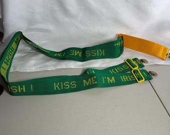Vintage Suspenders, Kiss Me I'm Irish, Green, Yellow, Adjustable