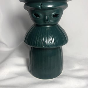 Vintage 1960's  Red Wing Pottery Pillar Candle Holder Green Tiki Girl 7"