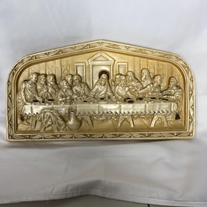 Vintage Ceramic Wall Hanging The Last Supper Jesus and Disciples 14&quot; x 7.5&quot; x 1&quot;